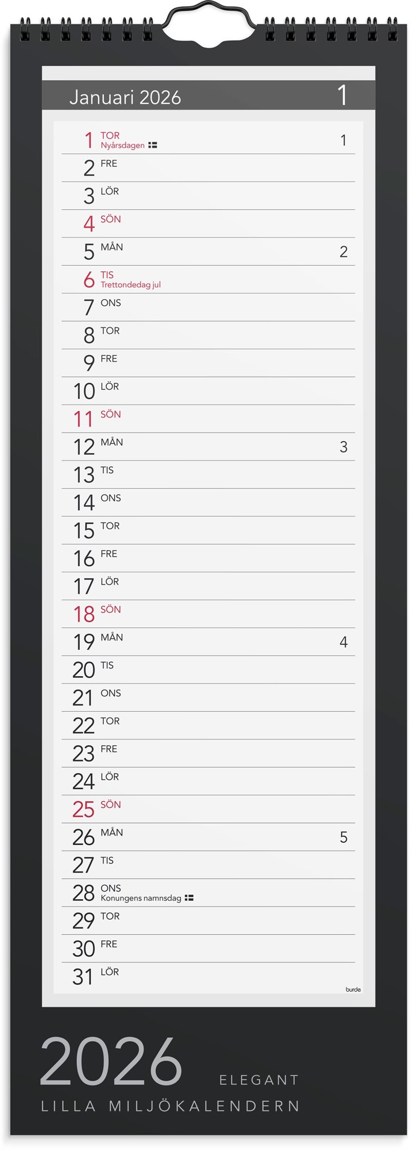 Väggkalender 2026 Lilla Miljökalendern Elegant