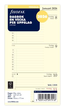 Filofax Personal 2026 Vecka Per Uppslag Svensk