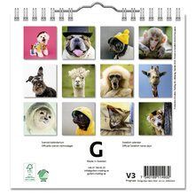 Väggkalender Roliga Djur Mini 2024 160x160mm